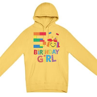 Master Builder 5th Birthday Girl 5 Year Old Brick Blocks Premium Pullover Hoodie