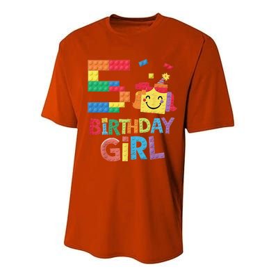 Master Builder 5th Birthday Girl 5 Year Old Brick Blocks Performance Sprint T-Shirt