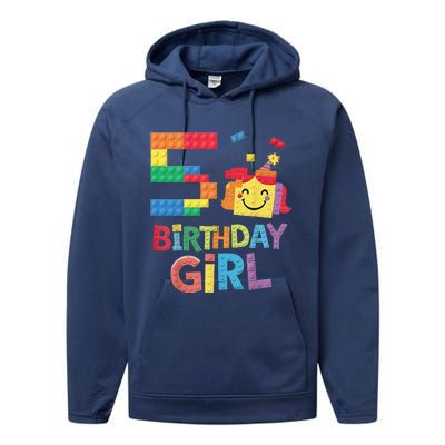 Master Builder 5th Birthday Girl 5 Year Old Brick Blocks Performance Fleece Hoodie