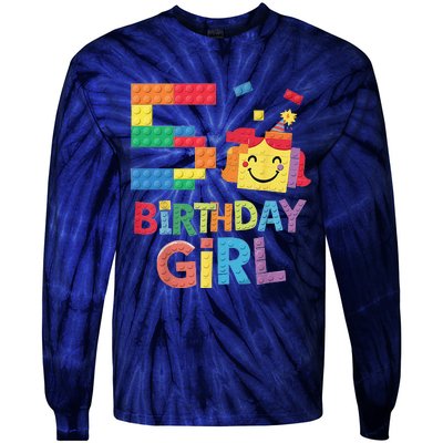 Master Builder 5th Birthday Girl 5 Year Old Brick Blocks Tie-Dye Long Sleeve Shirt