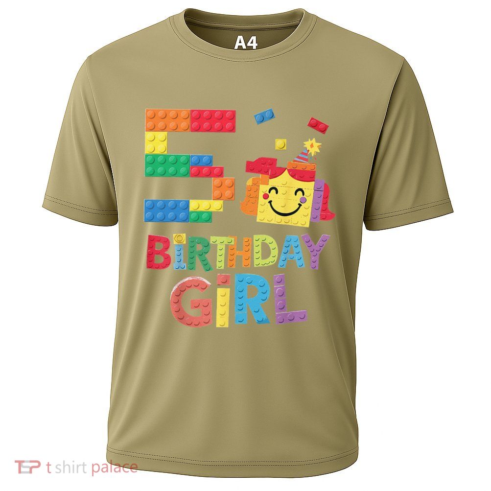 Master Builder 5th Birthday Girl 5 Year Old Brick Blocks Cooling Performance Crew T-Shirt