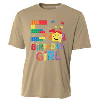 Master Builder 5th Birthday Girl 5 Year Old Brick Blocks Cooling Performance Crew T-Shirt