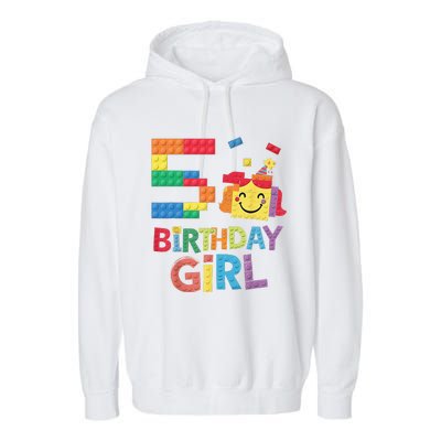 Master Builder 5th Birthday Girl 5 Year Old Brick Blocks Garment-Dyed Fleece Hoodie