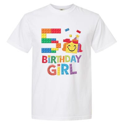 Master Builder 5th Birthday Girl 5 Year Old Brick Blocks Garment-Dyed Heavyweight T-Shirt