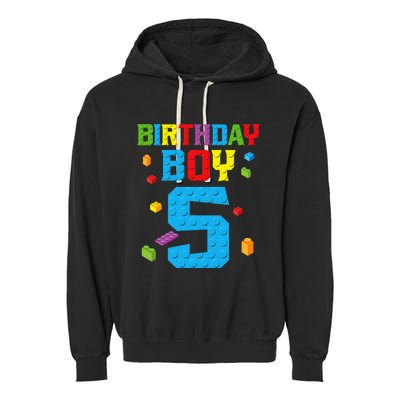 Master Builder 5th Birthday Boy 5 Five Year Building Bricks Garment-Dyed Fleece Hoodie