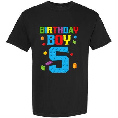 Master Builder 5th Birthday Boy 5 Five Year Building Bricks Garment-Dyed Heavyweight T-Shirt