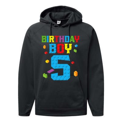 Master Builder 5th Birthday Boy 5 Five Year Building Bricks Performance Fleece Hoodie