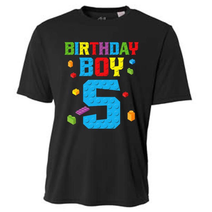 Master Builder 5th Birthday Boy 5 Five Year Building Bricks Cooling Performance Crew T-Shirt