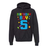 Master Builder 5th Birthday Boy 5 Five Year Building Bricks Premium Hoodie