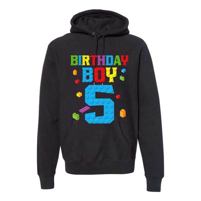 Master Builder 5th Birthday Boy 5 Five Year Building Bricks Premium Hoodie