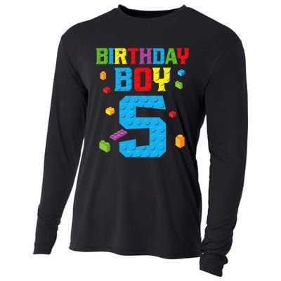 Master Builder 5th Birthday Boy 5 Five Year Building Bricks Cooling Performance Long Sleeve Crew