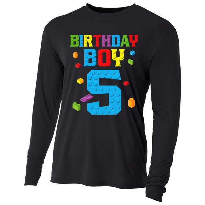 Master Builder 5th Birthday Boy 5 Five Year Building Bricks Cooling Performance Long Sleeve Crew