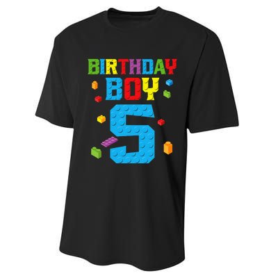 Master Builder 5th Birthday Boy 5 Five Year Building Bricks Performance Sprint T-Shirt