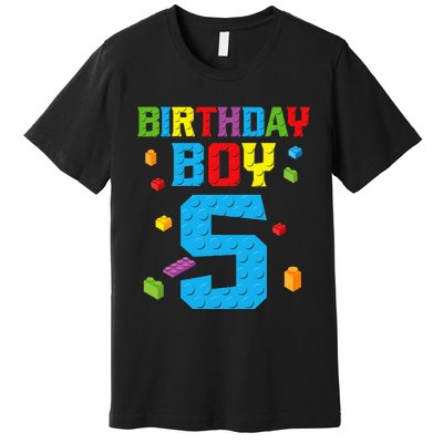 Master Builder 5th Birthday Boy 5 Five Year Building Bricks Premium T-Shirt