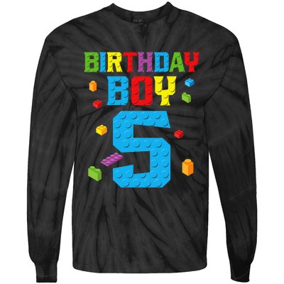 Master Builder 5th Birthday Boy 5 Five Year Building Bricks Tie-Dye Long Sleeve Shirt