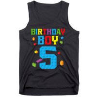 Master Builder 5th Birthday Boy 5 Five Year Building Bricks Tank Top