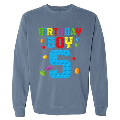 Master Builder 5th Birthday Boy 5 Five Year Building Bricks Garment-Dyed Sweatshirt