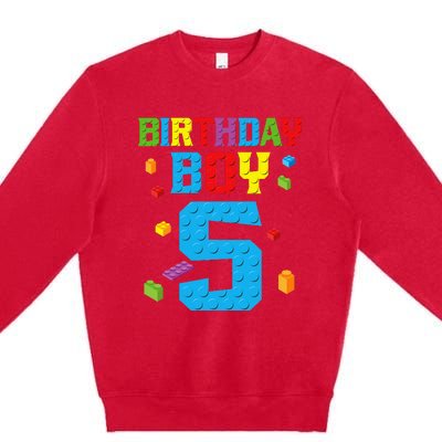 Master Builder 5th Birthday Boy 5 Five Year Building Bricks Premium Crewneck Sweatshirt