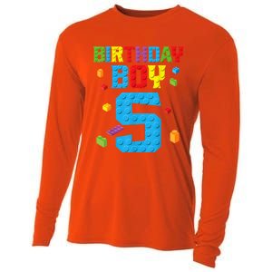 Master Builder 5th Birthday Boy 5 Five Year Building Bricks Cooling Performance Long Sleeve Crew