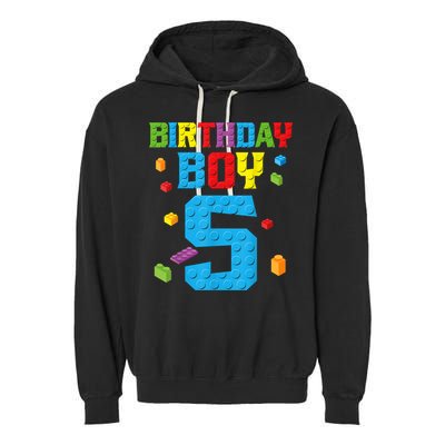 Master Builder 5th Birthday Boy 5 Five Year Building Bricks Garment-Dyed Fleece Hoodie