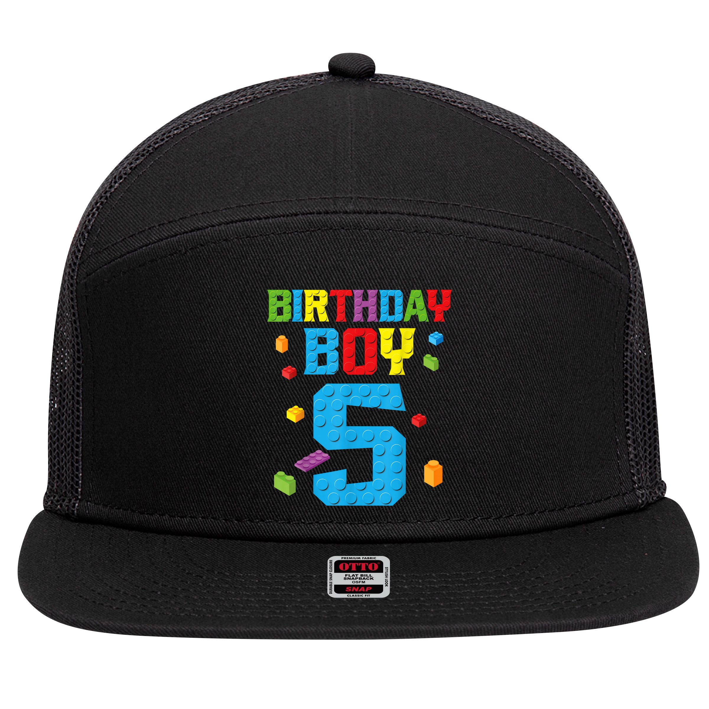 Master Builder 5th Birthday Boy 5 Five Year Building Bricks 7 Panel Mesh Trucker Snapback Hat
