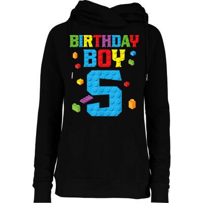 Master Builder 5th Birthday Boy 5 Five Year Building Bricks Womens Funnel Neck Pullover Hood