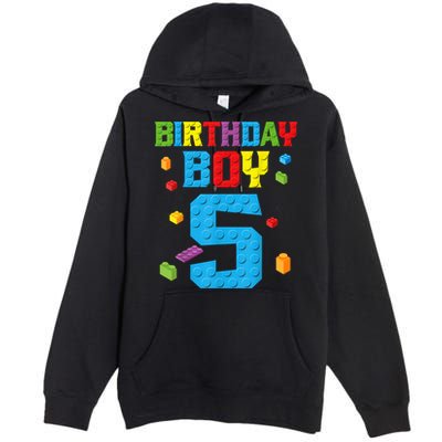 Master Builder 5th Birthday Boy 5 Five Year Building Bricks Premium Pullover Hoodie