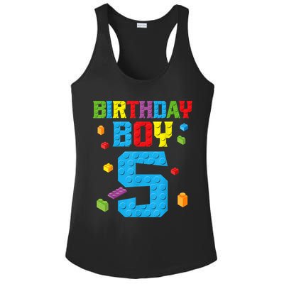 Master Builder 5th Birthday Boy 5 Five Year Building Bricks Ladies PosiCharge Competitor Racerback Tank