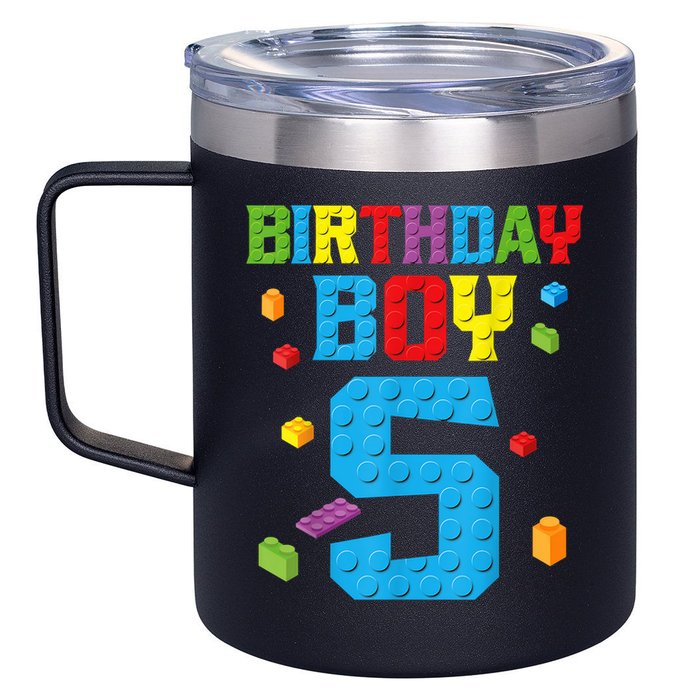 Master Builder 5th Birthday Boy 5 Five Year Building Bricks 12oz Stainless Steel Coffee Mug
