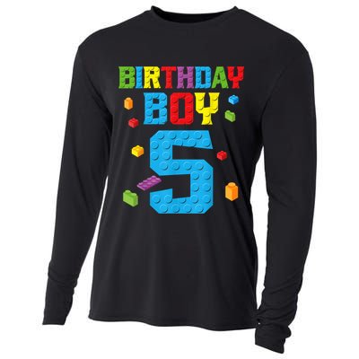 Master Builder 5th Birthday Boy 5 Five Year Building Bricks Cooling Performance Long Sleeve Crew