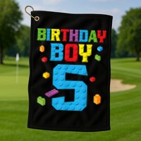 Master Builder 5th Birthday Boy 5 Five Year Building Bricks Golf Towel