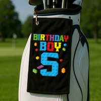 Master Builder 5th Birthday Boy 5 Five Year Building Bricks Golf Towel