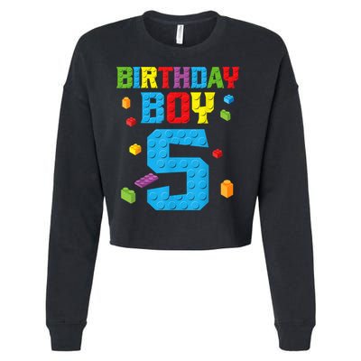Master Builder 5th Birthday Boy 5 Five Year Building Bricks Cropped Pullover Crew