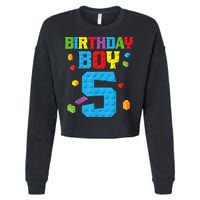 Master Builder 5th Birthday Boy 5 Five Year Building Bricks Cropped Pullover Crew