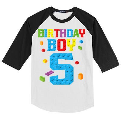 Master Builder 5th Birthday Boy 5 Five Year Building Bricks Kids Colorblock Raglan Jersey