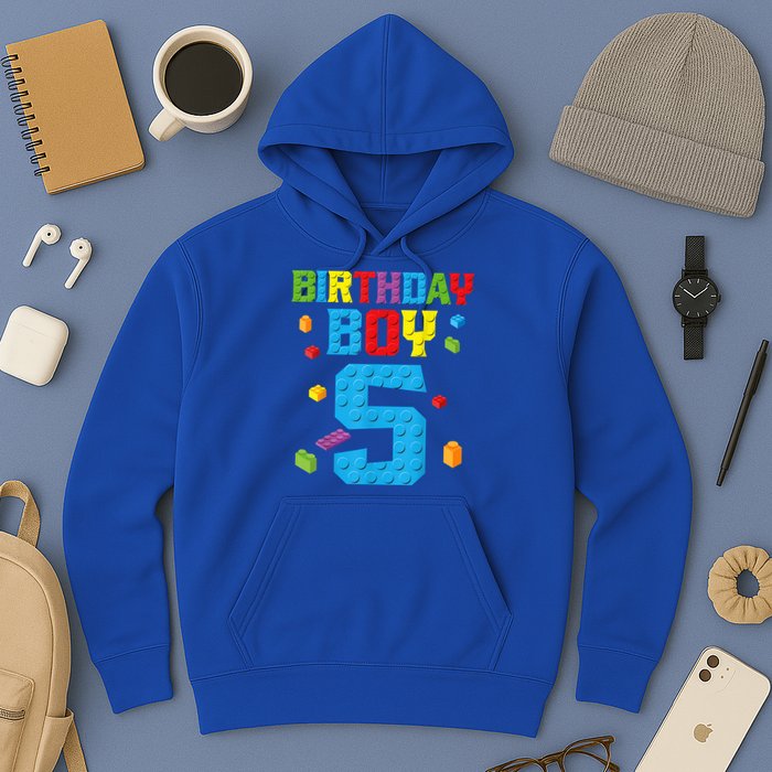 Master Builder 5th Birthday Boy 5 Five Year Building Bricks Hoodie