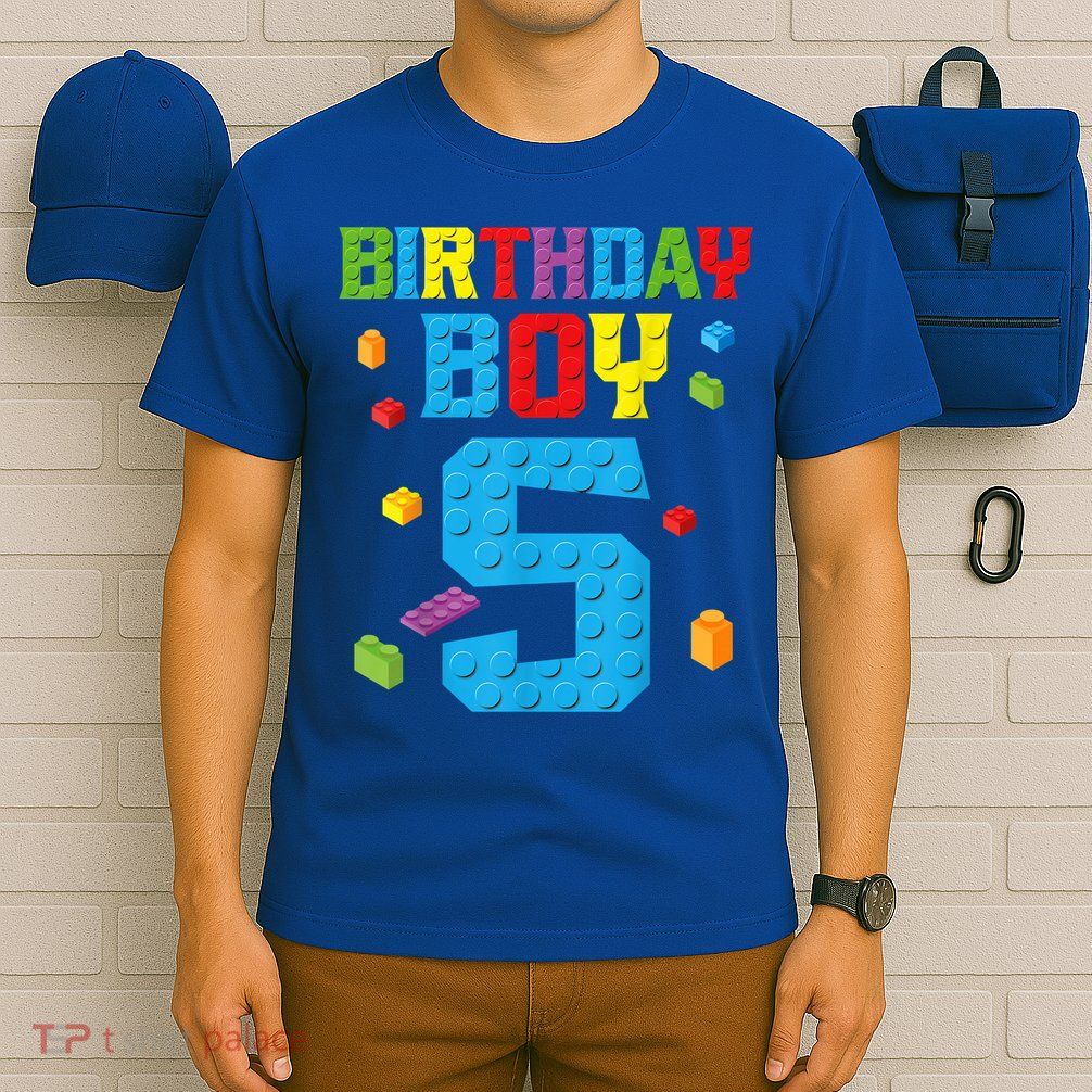Master Builder 5th Birthday Boy 5 Five Year Building Bricks T-Shirt