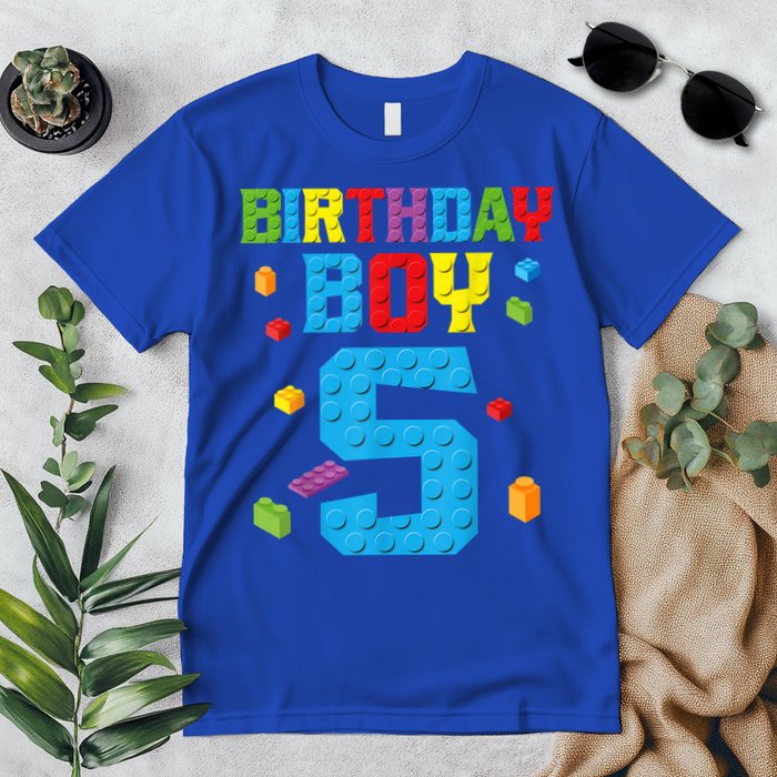 Master Builder 5th Birthday Boy 5 Five Year Building Bricks Premium T-Shirt