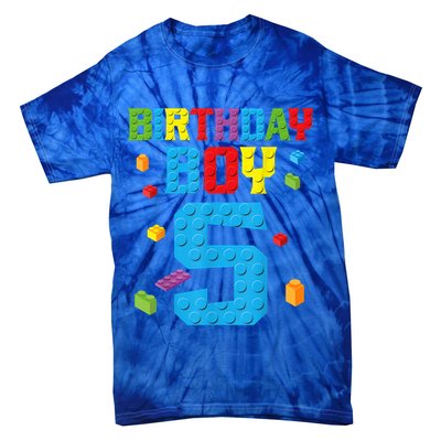Master Builder 5th Birthday Boy 5 Five Year Building Bricks Tie-Dye T-Shirt