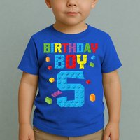 Master Builder 5th Birthday Boy 5 Five Year Building Bricks Toddler T-Shirt