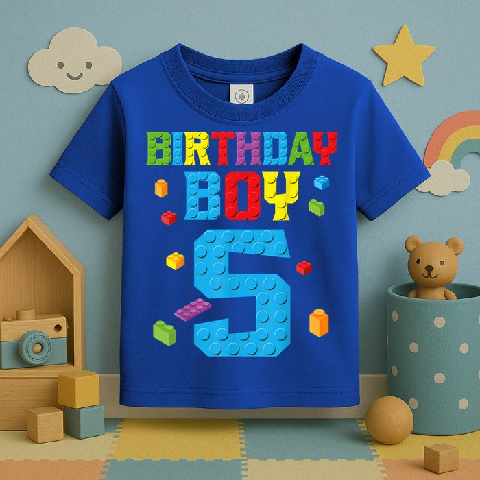 Master Builder 5th Birthday Boy 5 Five Year Building Bricks Toddler T-Shirt
