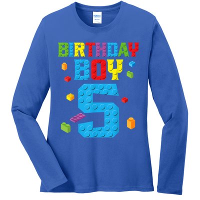 Master Builder 5th Birthday Boy 5 Five Year Building Bricks Ladies Long Sleeve Shirt
