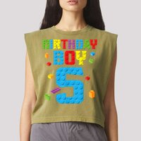 Master Builder 5th Birthday Boy 5 Five Year Building Bricks Garment-Dyed Women's Muscle Tee