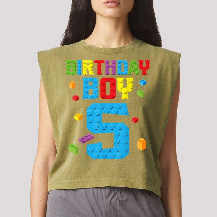 Master Builder 5th Birthday Boy 5 Five Year Building Bricks Garment-Dyed Women's Muscle Tee