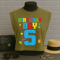 Master Builder 5th Birthday Boy 5 Five Year Building Bricks Garment-Dyed Women's Muscle Tee