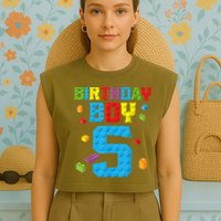 Master Builder 5th Birthday Boy 5 Five Year Building Bricks Garment-Dyed Women's Muscle Tee