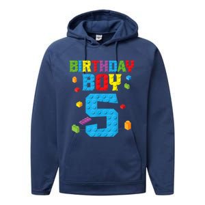 Master Builder 5th Birthday Boy 5 Five Year Building Bricks Performance Fleece Hoodie