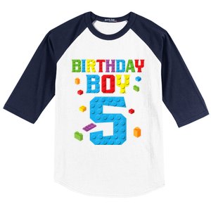 Master Builder 5th Birthday Boy 5 Five Year Building Bricks Baseball Sleeve Shirt