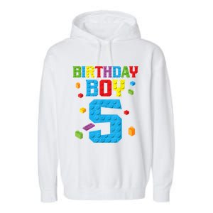 Master Builder 5th Birthday Boy 5 Five Year Building Bricks Garment-Dyed Fleece Hoodie