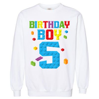 Master Builder 5th Birthday Boy 5 Five Year Building Bricks Garment-Dyed Sweatshirt